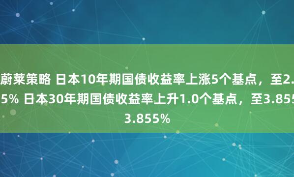 蔚莱策略 日本10年期国债收益率上涨5个基点，至2.615% 日本30年期国债收益率上升1.0个基点，至3.855%